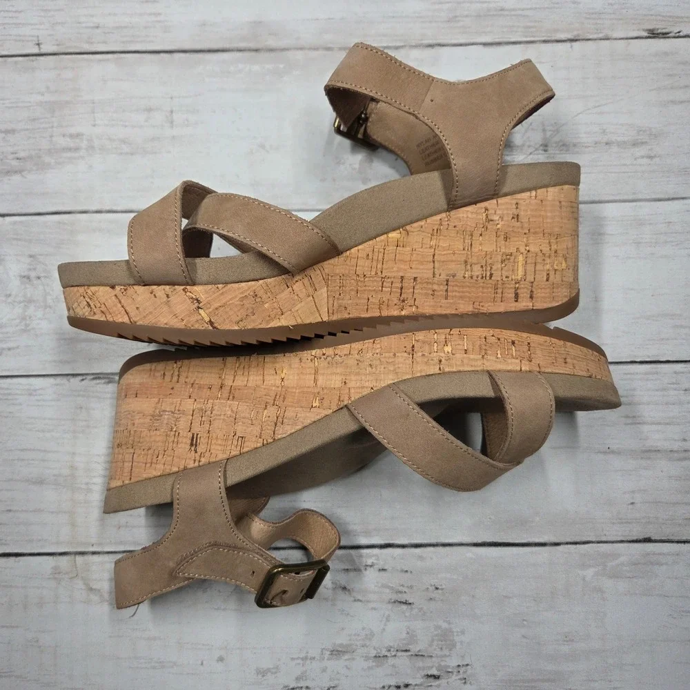 ABEO Nylah Wedge Sandal Platform Tan Leather Womens 7.5M Cork Buckle ACNW0056